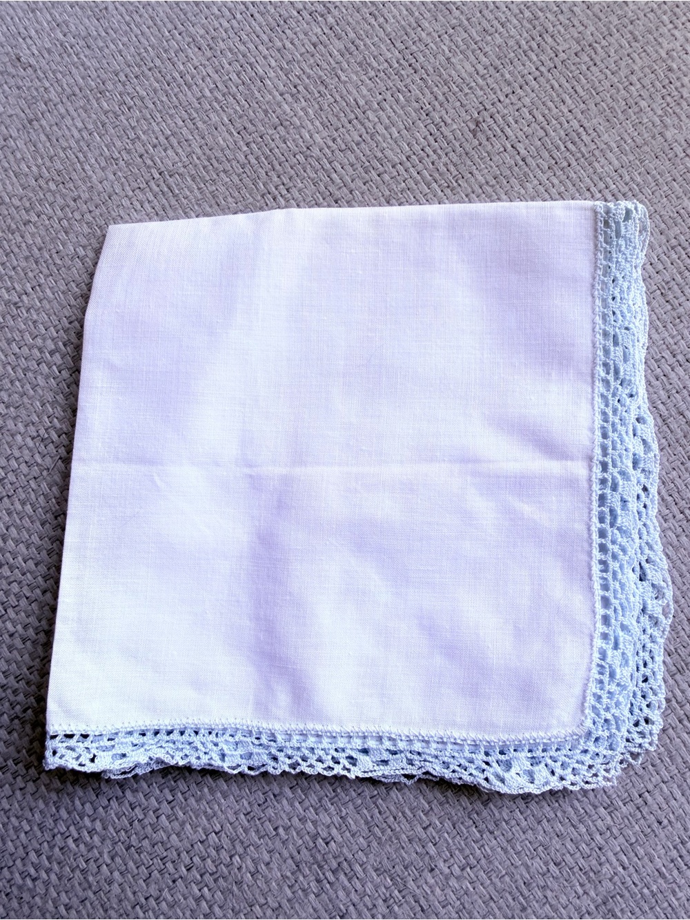 Vintage - White Linen Handkerchief with Crochet Edge